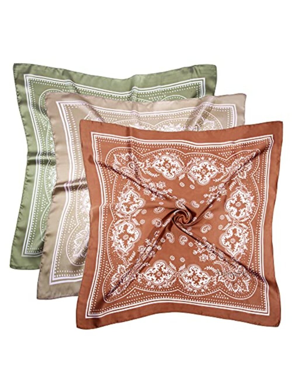 3 Pc 27.5" Satin Silk Hair Scarf Bandana Wrap Neck Scarf for Women
